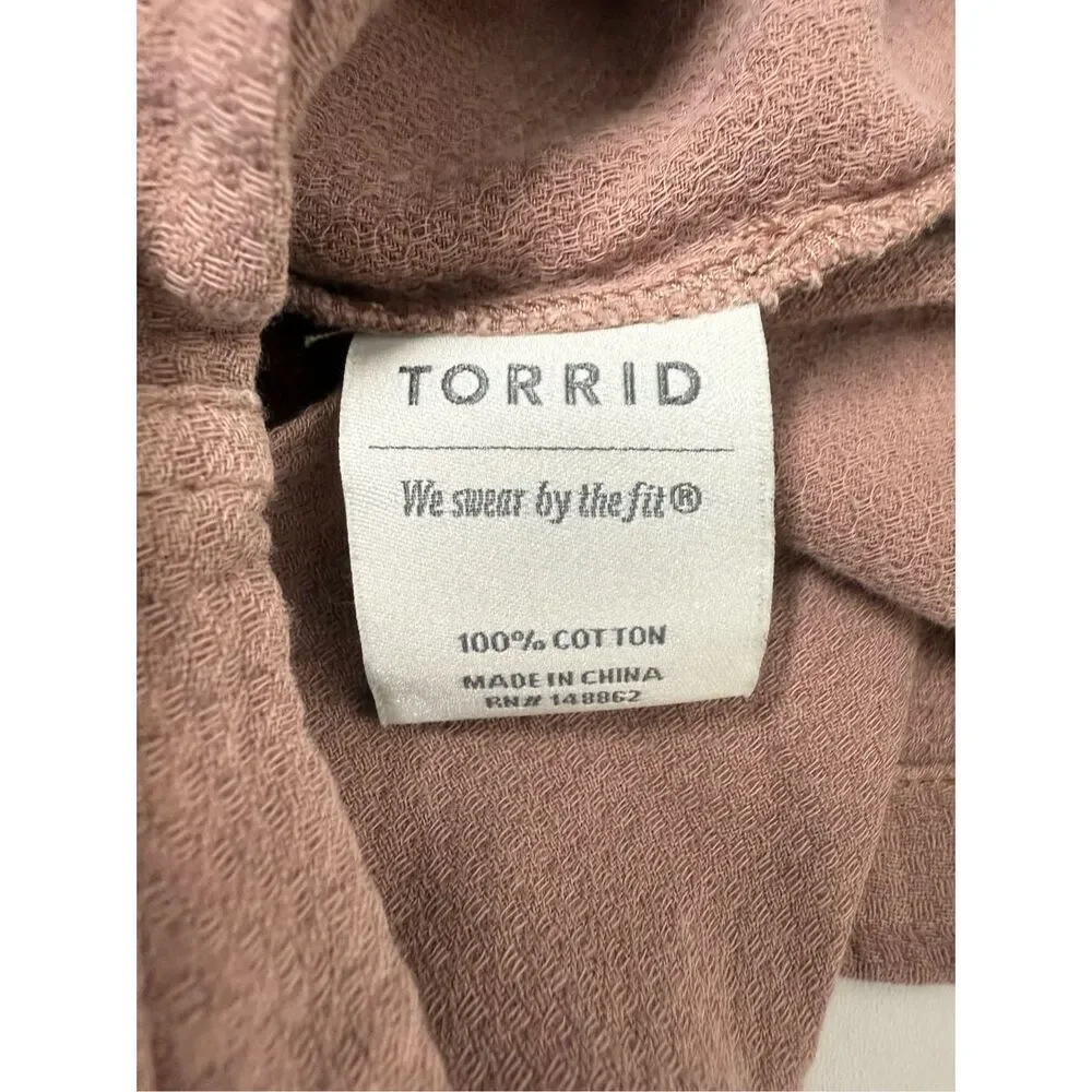 Torrid Women’s Twill Anorak Blush Pink Hooded Full Zip Jacket Size 2 pockets